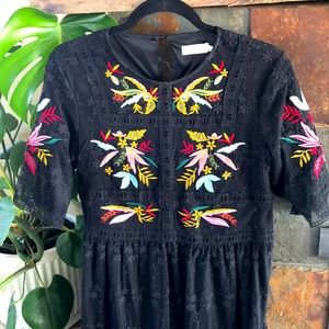 Roolee Black Dress with Colorful Embroidery